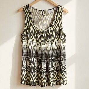 Avenue‎ Womens Plus 18/20 Tank Top Black Yellow Ikat Sleeveless Rayon Blouse
